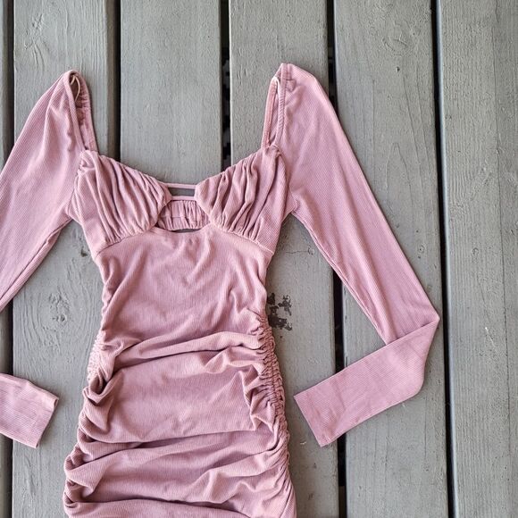 Princess Polly Erase Me Ruched Bodycon Dress Mini Long Sleeve Ribbed Pink‎ 2US - Picture 8 of 10